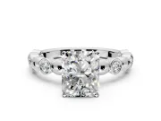 Solitaire Engagement Ring Setting for Radiant Cut Center with Beaded Bezel Station Band and Prong Head in Platinum