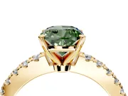 Solitaire Engagement Ring Setting for Fancy Green Cushion Cut Center with Single Row Accent Band and Prong Head in Yellow Gold
