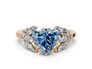 Leaf Cluster Engagement Ring Setting for Fancy Blue Heart-Shaped Center with Marquise Accents and Prong Head in Rose Gold