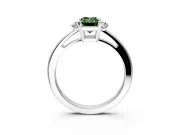 3 Stone Engagement Ring Setting for Fancy Green Emerald Cut Center with Low-Set Round Cut Accents and Prong Head in Platinum