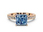 Solitaire Engagement Ring Setting for Fancy Blue Princess Cut Center with Single Row Accent Band and Prong Head in Rose Gold