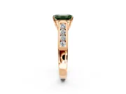 Solitaire Engagement Ring Setting for Fancy Green Emerald Cut Center with Round Cut Channel Band and Prong Head in Rose Gold