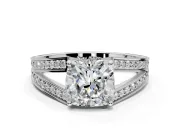 Split Shank Engagement Ring Setting for Cushion Cut Center with Pave Split Shank and Prong Head in Platinum