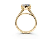 Solitaire Engagement Ring Setting for Heart-Shaped Center with Accented Split Shank and Prong Head in Yellow Gold