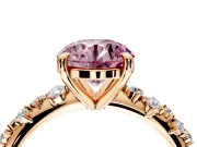 Solitaire Engagement Ring Setting for Fancy Pink Round Cut Center with Trailing Leaf Accent Band and Prong Head in Rose Gold