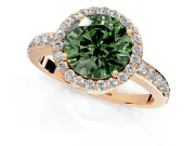 Halo Engagement Ring Setting for Fancy Green Round Cut Center with Heart-Shaped Openwork, Pave Band and Prong Head in Rose Gold