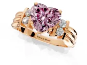 Solitaire Engagement Ring Setting for Fancy Pink Heart-Shaped Center with Grooved Bar Accent Band and Prong Head in Rose Gold