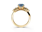 Cluster Engagement Ring Setting for Fancy Blue Round Cut Center with 2-Row Shoulder Clusters and Prong Head in Yellow Gold