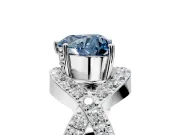 Halo Engagement Ring Setting for Fancy Blue Heart-Shaped Center with Pave Infinity Twist Band and Prong Head in White Gold