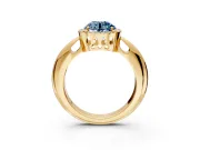 Halo Engagement Ring Setting for Fancy Blue Round Cut Center with Tapered Plain Band and Prong Head in Yellow Gold