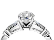 Bar-Set Engagement Ring Setting for Pear-Shaped Center with Tapered Baguette Accents and Prong Head in Platinum