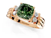 Solitaire Engagement Ring Setting for Fancy Green Cushion Cut Center with Grooved Bar Accent Band and Prong Head in Rose Gold