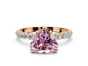 Solitaire Engagement Ring Setting for Fancy Pink Heart-Shaped Center with Micro Pave Band and Prong Head in Rose Gold