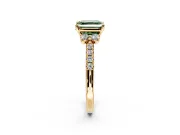 Paired Accent Engagement Ring Setting for Fancy Green Asscher Cut Center with Pave Band and Prong Head in Yellow Gold