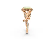 Halo Engagement Ring Setting for Fancy Yellow Emerald Cut Center with Leaf Motif Split Shank and Prong Head in Rose Gold
