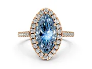 Halo Engagement Ring Setting for Fancy Blue Marquise Center with Raised Halo, Pave Band and Prong Head in Rose Gold