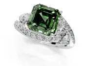Halo Engagement Ring Setting for Fancy Green Asscher Cut Center with Marquise and Pave Bypass Band and Prong Head in Platinum