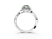 Halo Engagement Ring Setting for Fancy Green Pear-Shaped Center with Leaf Motif Split Shank and Prong Head in Platinum