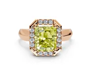 Halo Engagement Ring Setting for Fancy Yellow Radiant Cut Center with Square Band and Prong Head in Rose Gold