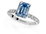 Open Basket Engagement Ring Setting for Fancy Blue Emerald Cut Center with Pave Band and Prong Head in Platinum