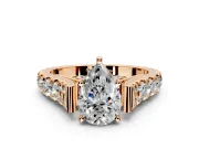 Solitaire Engagement Ring Setting for Pear-Shaped Center with Pave Cathedral Shoulders and Prong Head in Rose Gold