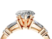 Bar-Set Engagement Ring Setting for Heart-Shaped Center with Tapered Baguette Accents and Prong Head in Rose Gold