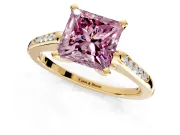 Solitaire Engagement Ring Setting for Fancy Pink Princess Cut Center with Channel Accents and Prong Head in Yellow Gold