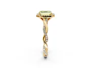 Halo Engagement Ring Setting for Fancy Yellow Asscher Cut Center with Pave and Plain Twist Band and Prong Head in Yellow Gold