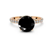 Hidden Halo Engagement Ring Setting for Fancy Black Round Cut Center with Pave Band and Prong Head in Rose Gold