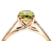 Solitaire Engagement Ring Setting for Fancy Yellow Emerald Cut Center with Cathedral Channel Band and Prong Head in Rose Gold