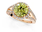 Halo Engagement Ring Setting for Fancy Yellow Round Cut Center with Pave Split Shank and Prong Head in Rose Gold
