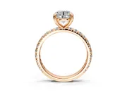 Solitaire Engagement Ring Setting for Round Cut Center with Shared-Prong Accents and Prong Head in Rose Gold