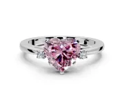3 Stone Engagement Ring Setting for Fancy Pink Heart-Shaped Center with Low-Set Round Cut Accents and Prong Head in White Gold