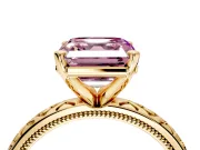 Solitaire Engagement Ring Setting for Fancy Pink Asscher Cut Center with Milgrain X Pattern Band and Prong Head in Yellow Gold