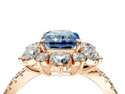 Floral Halo Engagement Ring Setting for Fancy Blue Radiant Cut Center with Pave Accents and Prong Head in Rose Gold