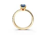 Solitaire Engagement Ring Setting for Fancy Blue Emerald Cut Center with Large Accents and Prong Head in Yellow Gold