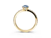 Solitaire Engagement Ring Setting for Fancy Blue Pear-Shaped Center with Large Accent Band and Prong Head in Yellow Gold