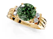 Solitaire Engagement Ring Setting for Fancy Green Round Cut Center with Grooved Bar Accent Band and Prong Head in Yellow Gold