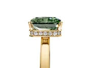 Hidden Halo Engagement Ring Setting for Fancy Green Radiant Cut Center with Wide Flat Plain Band and Prong Head in Yellow Gold