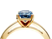 Solitaire Engagement Ring Setting for Fancy Blue Emerald Cut Center with Basket Rail and Prong Head in Yellow Gold