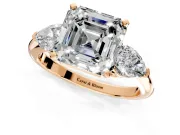 3 Stone Engagement Ring Setting for Asscher Cut Center with Large Pear-Shaped Accents and Prong Head in Rose Gold