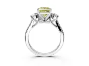 3 Stone Engagement Ring Setting for Fancy Yellow Princess Cut Center with Crossover Basket, Pave Band and Prong Head in White Gold