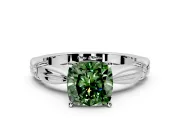 Solitaire Engagement Ring Setting for Fancy Green Cushion Cut Center with Carved Leaf Shoulders and Prong Head in White Gold