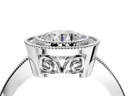Halo Engagement Ring Setting for Round Cut Center with Milgrain Halo, Pave Band and Prong Head in White Gold