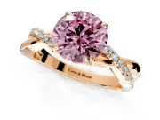 Crossover Engagement Ring Setting for Fancy Pink Round Cut Center with Pave and Plain Strands and Prong Head in Rose Gold