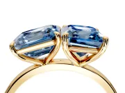Fancy Blue Asscher Cut and Emerald Cut Lab-Grown Diamond Toi et Moi Engagement Ring with Prong-Set Stones in Yellow Gold