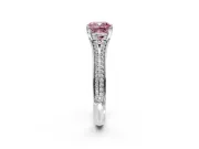 Solitaire Engagement Ring Setting for Fancy Pink Cushion Cut Center with Pave Rail Split Shank and Prong Head in Platinum