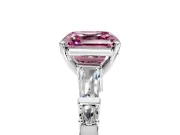 Bar-Set Engagement Ring Setting for Fancy Pink Asscher Cut Center with Tapered Baguette Accents and Prong Head in Platinum