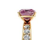 Solitaire Engagement Ring Setting for Fancy Pink Asscher Cut Center with Channel-Set Accents and Prong Head in Yellow Gold