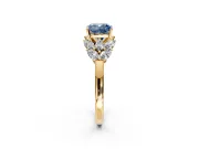 Leaf Cluster Engagement Ring Setting for Fancy Blue Cushion Cut Center with Marquise Accents and Prong Head in Yellow Gold